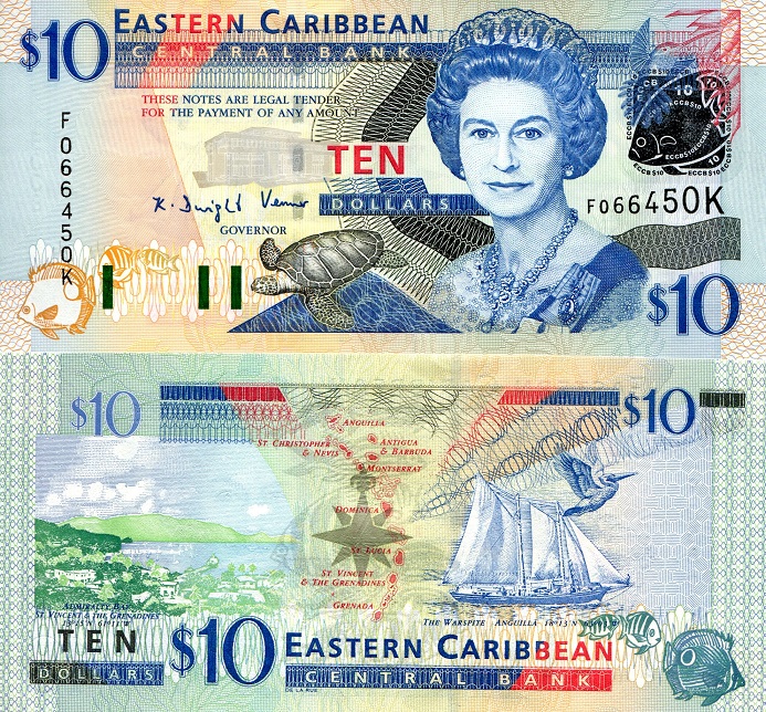Saint Kitts and Nevis 10 Dollars Pick Number: 43K UNC Banknote