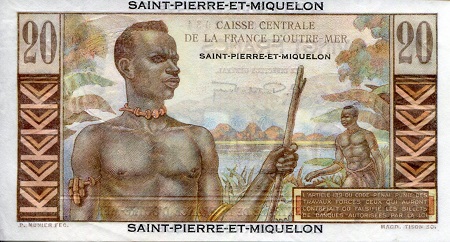 Saint Pierre and Miquelon 20 Francs aUNC (small corner issue) pick #: 24a