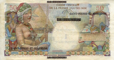 Saint Pierre and Miquelon 50 Francs VF (See large scan) Pin Holes pick #: 21a