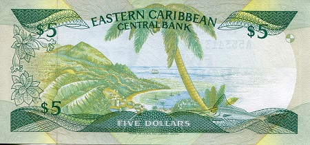 Saint Vincent and the Grenadines 5 Dollars aUNC pick #: 18V
