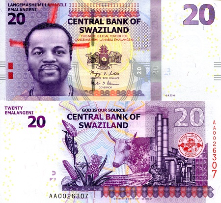 Swaziland  20 Emalangeni Pick Number: 37a UNC Banknote