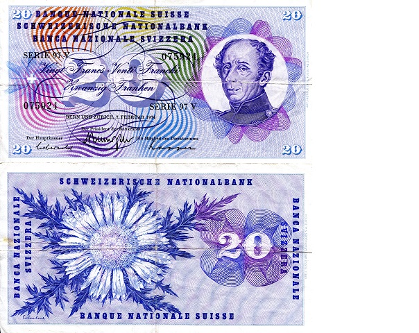 Switzerland 20 Francs Pick Number: 46v VG (see scan) Banknote