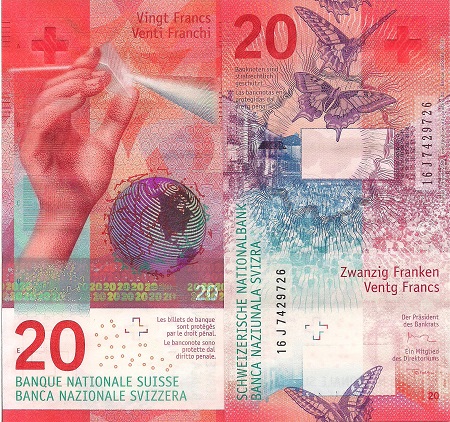Switzerland 20 Francs Pick Number: 76b UNC Banknote