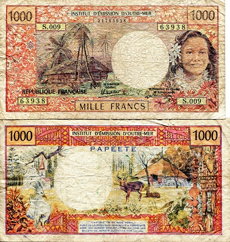 Tahiti 1,000 Francs Pick Number: 27d VG (see large scan) Banknote