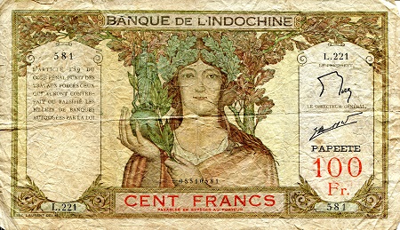 Tahiti 100 Francs Pick Number: 14b F/VG (see large scan) Banknote