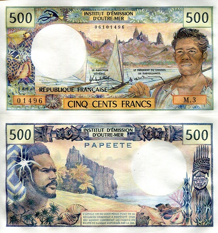 Tahiti 500 Francs Pick Number: 25d aUNC (Printed on thin paper) Banknote