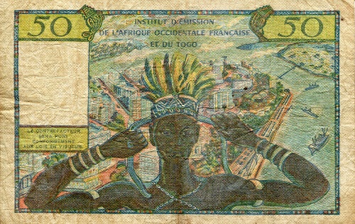 French West Africa  50 Francs F/VG+ (see large scan) pick #: 44a