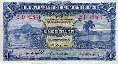 Trinidad and Tobago 1 Dollar Pick Number: 5c VF/F (see large scan) Banknote