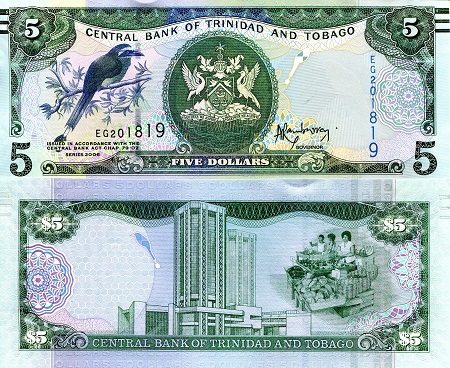 Trinidad and Tobago 5 Dollars Pick Number: 47b UNC Banknote