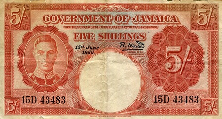 Trinidad and Tobago 5 Shillings Pick Number: 37g VG/G (see large scan) Banknote