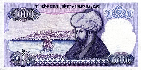 Turkey 1,000 Lira VF (see scan) pick #: 196