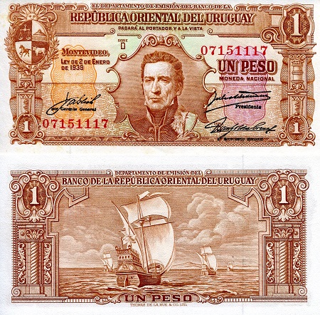 Uruguay 1 Pesos Pick Number: 35c aUNC/XF (see scan) Banknote