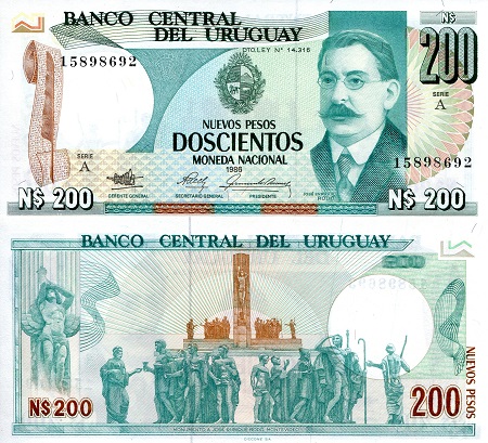 Uruguay 200 Pesos Pick Number: 66a UNC Banknote