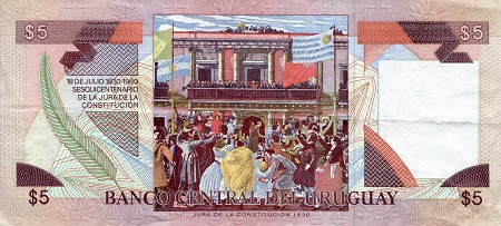 Uruguay  5 Pesos XF (see large scan) pick #: 73Aa