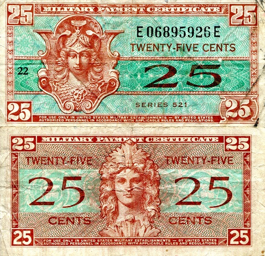 USA - Military 25 Cents Pick Number: m31 Fine/VG Banknote