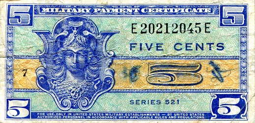 USA - Military 5 Cents Pick Number: m29 Fine Banknote