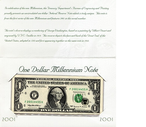 USA - Current Issues 1 Dollar Pick Number: 504 UNC (folder shows wear) Banknote