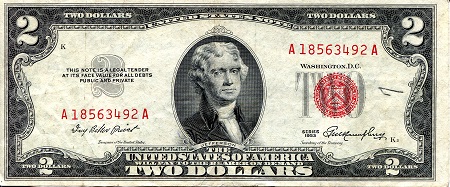 USA - Current Issues 2 Dollars Pick Number: 380a F (See large scan) Banknote