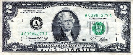 USA - Current Issues 2 Dollars Pick Number: 461 F-VG Banknote