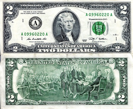USA - Current Issues 2 Dollars Pick Number: 530A VF/F (see scan) Banknote