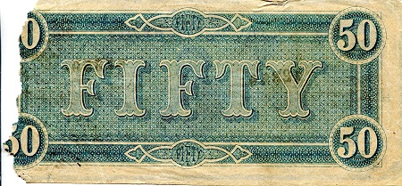 USA - Confederate 50 Dollars Poor (Missing edge) pick #: NP