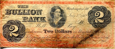 USA - Local Currency and Scrip 2 Dollars Pick Number: NP G/Poor (Heavy folds - center holes) Banknote
