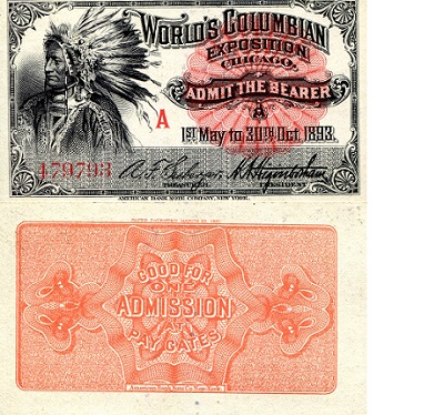 USA - Memorabilia & Miscellaneous items  World Columbian Expo in Chicago  XF (see scan)