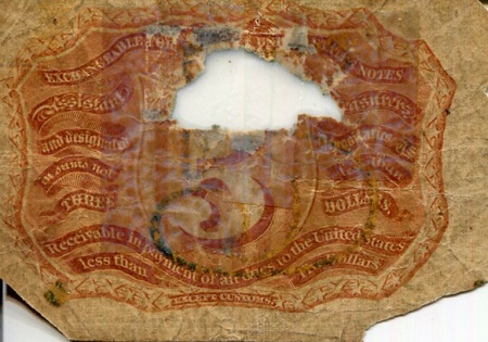 USA - Fractional Currency 5 Cents Poor (Hole - Taped - See large scan) pick #: 101a (I believe)
