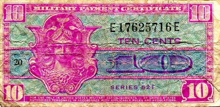 USA - Military 10 Cents Pick Number: m30 VG (see large scan) Banknote