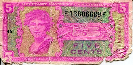 USA - Military 5 Cents Pick Number: m36 Poor (see large scan) Banknote