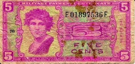 USA - Military 5 Cents Pick Number: m36 VG/Poor (see large scan) Banknote