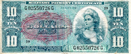 USA - Military 10 Dollars Pick Number: m49 F/VG (see scan) Banknote