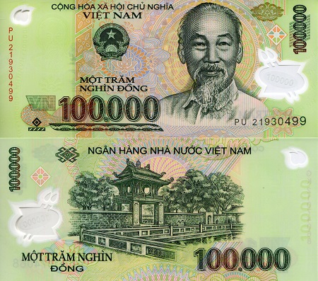 Vietnam 100,000 Dong Pick Number: 122o UNC Banknote