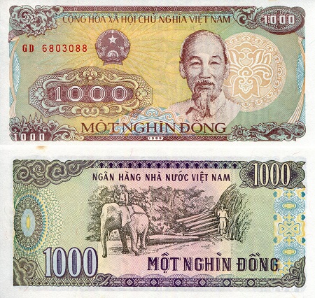 Vietnam 1,000 Dong Pick Number: 106a aUNC (minor foxing) Banknote