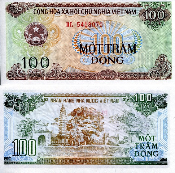 Vietnam 100 Dong Pick Number: 105a UNC Banknote