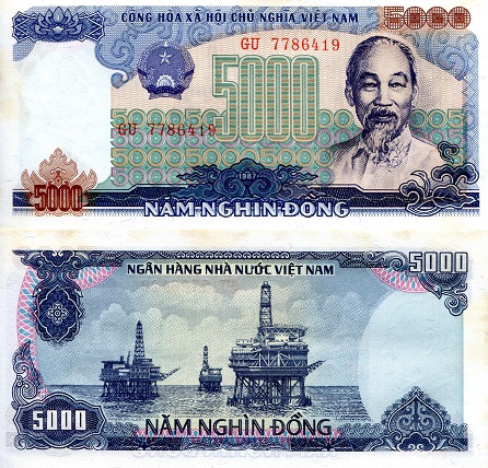 Vietnam 5,000 Dong Pick Number: 104 XF (noticeable foxing) Banknote