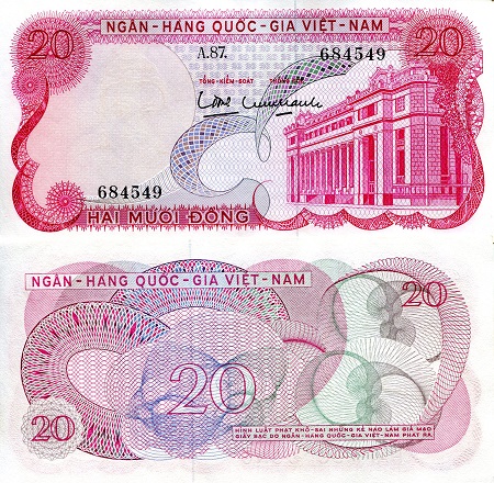 Vietnam South 20 Dong Pick Number: 24a XF/VF+ (Corner issue - small marks on some) Banknote