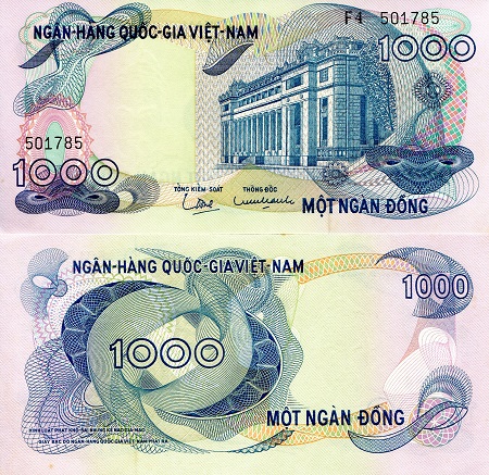 Vietnam South 1,000 Dong Pick Number: 29a XF (minor foxing/corner issues) Banknote