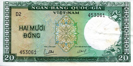 Vietnam South 20 Dong Pick Number: 16 VF/F (see scan) Banknote