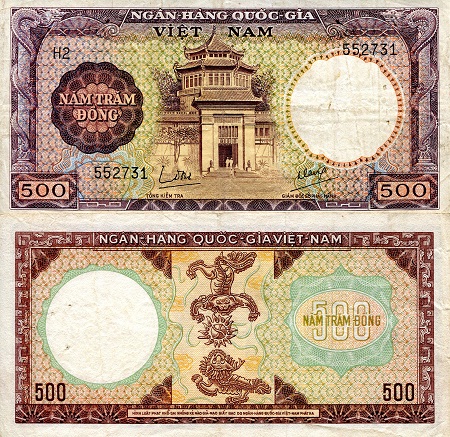 Vietnam South 500 Dong Pick Number: 22a F/VG (see scan) Banknote
