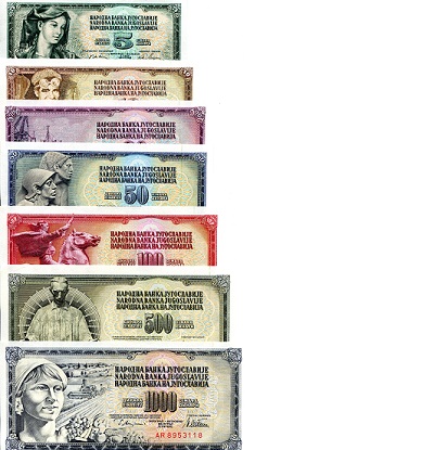 Yugoslavia 5-1,000 Dinara Pick Number: Varies (see other info.) aUNC Banknote