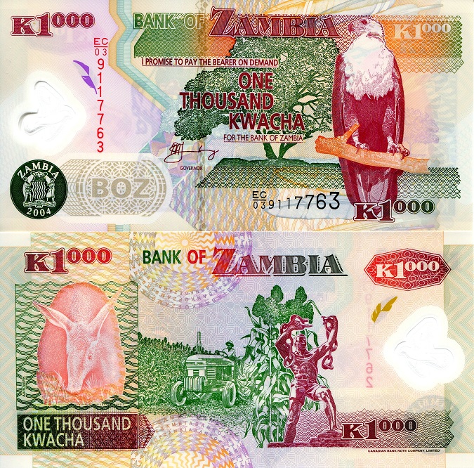 Zambia 1000 Kwacha Pick Number: 44c UNC Banknote