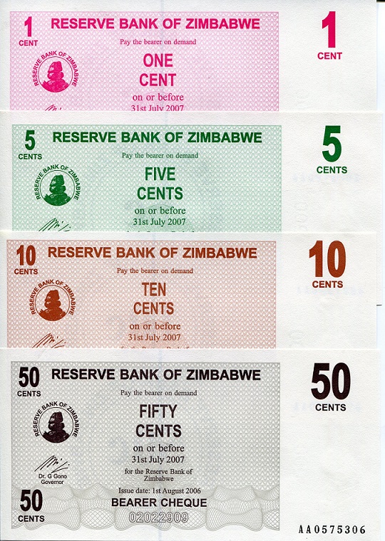 Zimbabwe 1 - 50 Cents Pick Number: s33 - 36 aUNC Banknote
