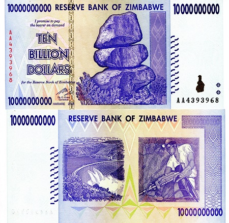 Zimbabwe 10 Billion Dollars Pick Number: 85 UNC Banknote