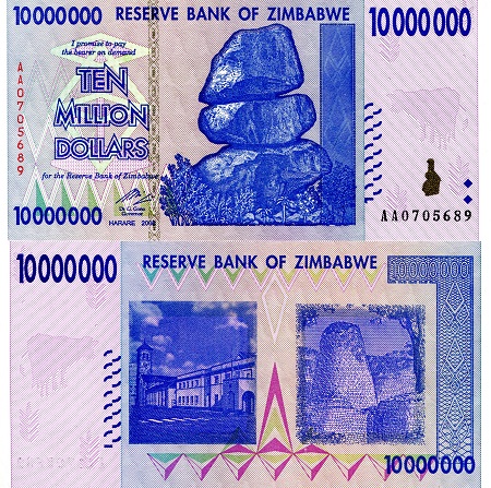 Zimbabwe 10,000,000 Dollars (10 Million) Pick Number: 78 UNC Banknote