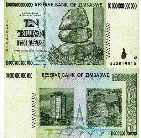 Zimbabwe 10 Trillion Dollars Pick Number: 88 VF+ Banknote