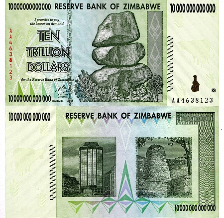 Zimbabwe 10 Trillion Dollars Pick Number: 88 UNC Banknote
