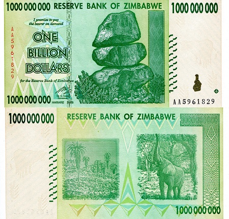 Zimbabwe 1 Billion Dollars Pick Number: 83 UNC Banknote