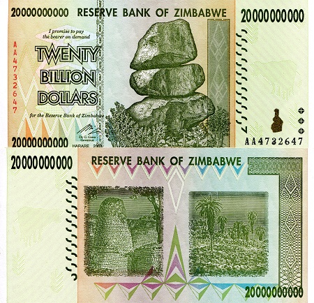 Zimbabwe 20 Billion Dollars Pick Number: 86 Xf/VF (see scan) Banknote