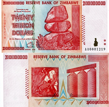 Zimbabwe 20 Trillion Dollars Pick Number: 89 UNC Banknote